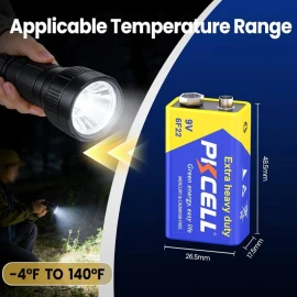 PKCELL 9V (6F22) Extra Heavy Duty batareya yüksək performanslı enerji mənbəyidir. Stabil işləmə və uzun istifadə müddəti sayəsində həm ev, həm də biznes istifadəçiləri üçün uyğundur.
