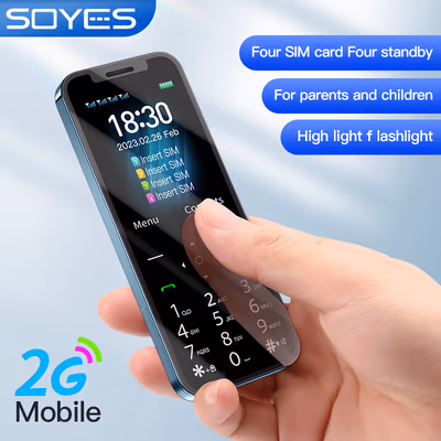 LONG-CZ A6 4 SIM Mini Mobile Phone 2.4” GSM 2G Dual Standby Ultra Thin Pocket Phone with MP3 FM Flashlight 1200mAh Battery 3